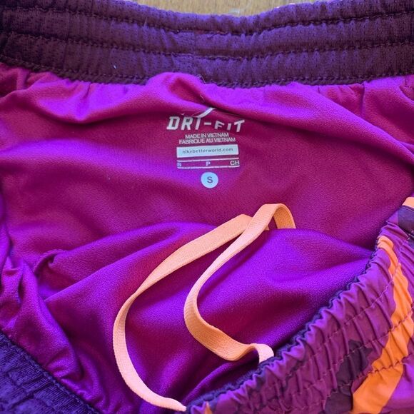 Nike DriFit Running Shorts Burgundy Neon Orange Abstract Print S - Picture 5 of 9